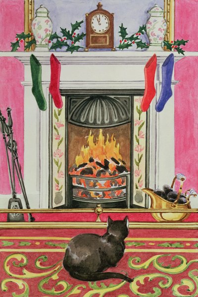 Fireside Scene at Christmas by Lavinia Hamer